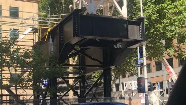 Black structural steel beam assembly fabricated by M-Steel