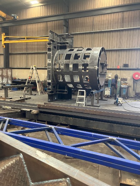 Large cylindrical steel drum assembly fabricated at M-Steel